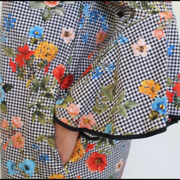 Zara Checkered & Floral Off The Shoulder Dress - Picture 5 of 9